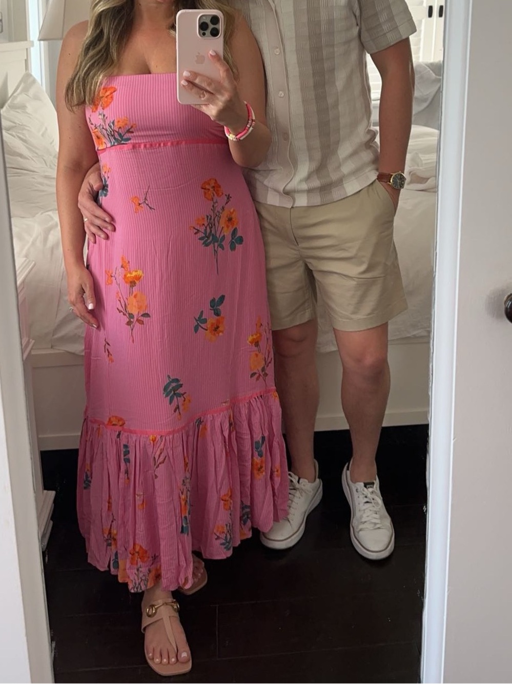 FREE PEOPLE Pink Floral Strapless Maxi Dress